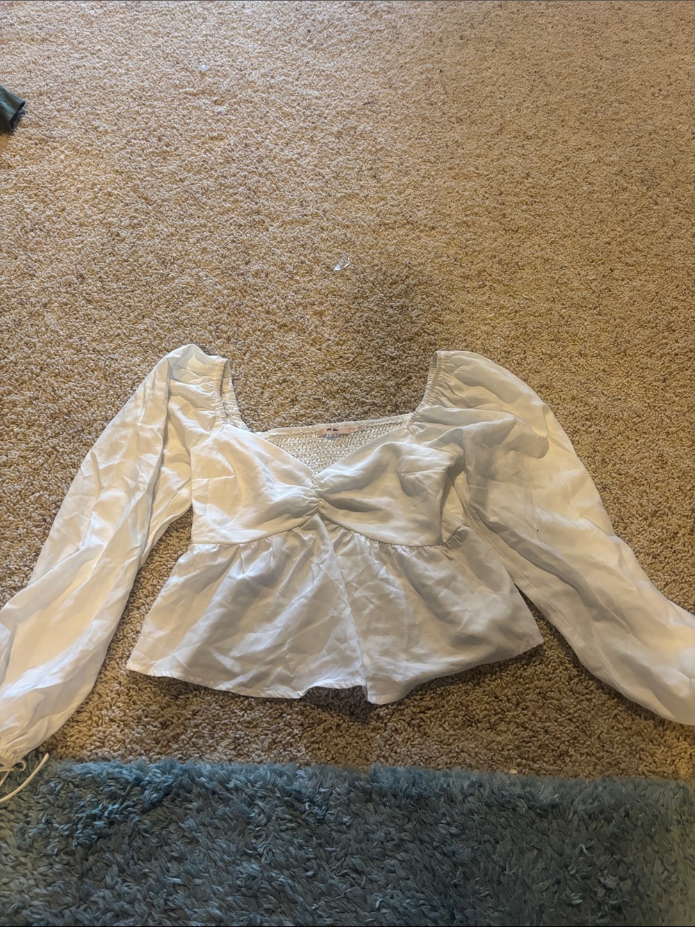 Franseascas White Twist-Front Puff Sleeve Peplum Top